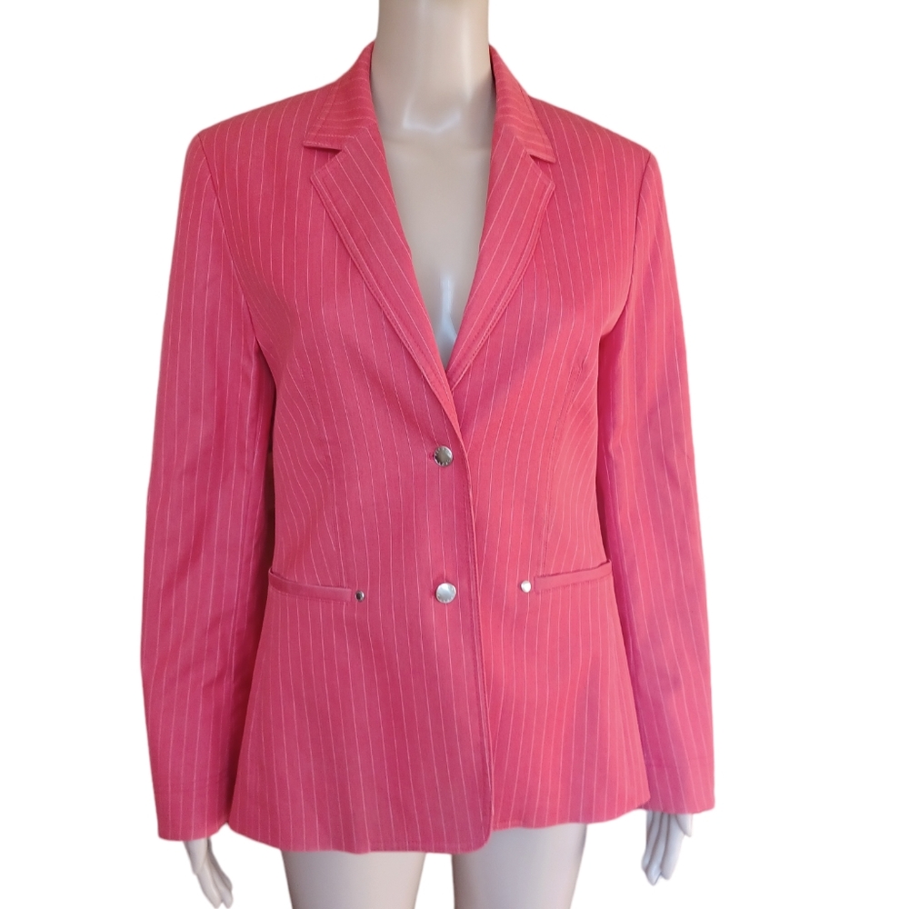 Escada Sport Womens Orange Pinstripe Jacket Blazer Two Silver Button Size 34